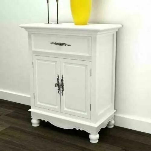 White Antique Cabinet Storage Cupboard Painted Vintage Unit Wooden Sideboard New