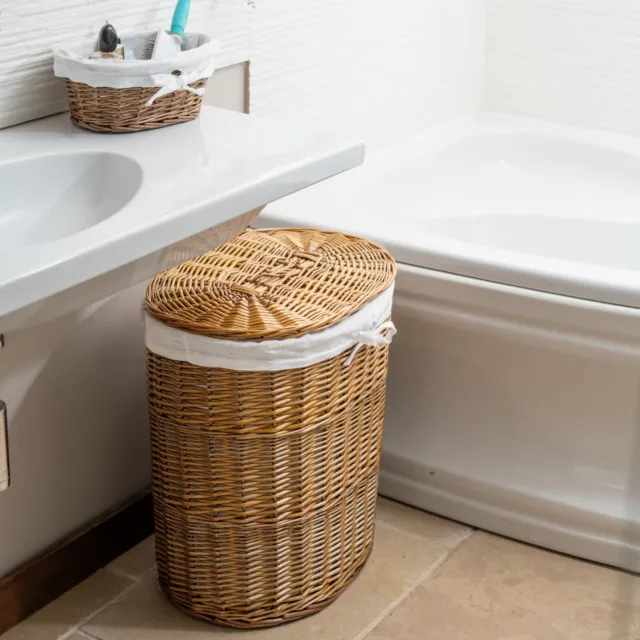 Natural Oval Wicker Laundry Basket in 2 Sizes