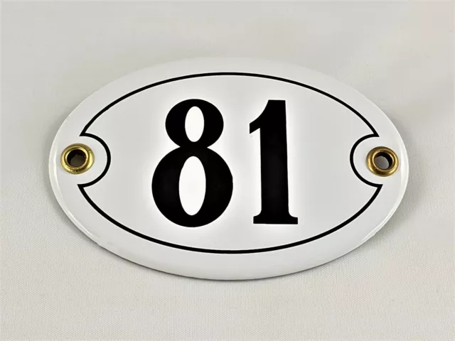 Emaille Hausnummer OVAL Nr. 81 weiß-schwarz Türschild Hausschild Schild Email