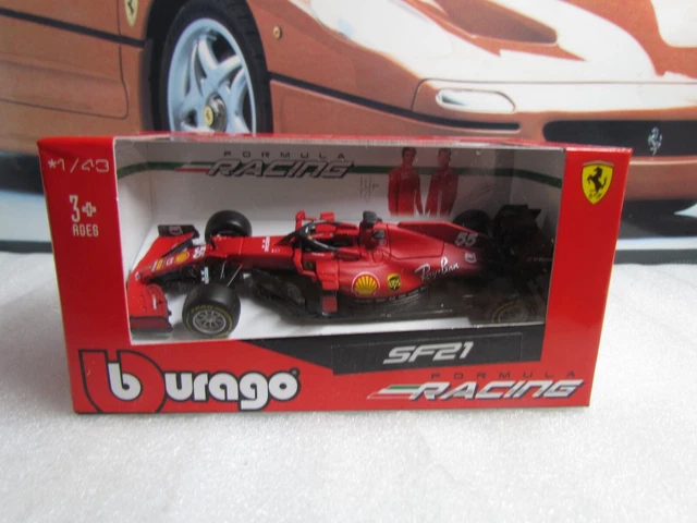 BBurago Ferrari SF21 Formel 1 Modellauto – Maßstab 1:43, Carlos Sainz, Nr. 55, 2021, Fertig Montiert