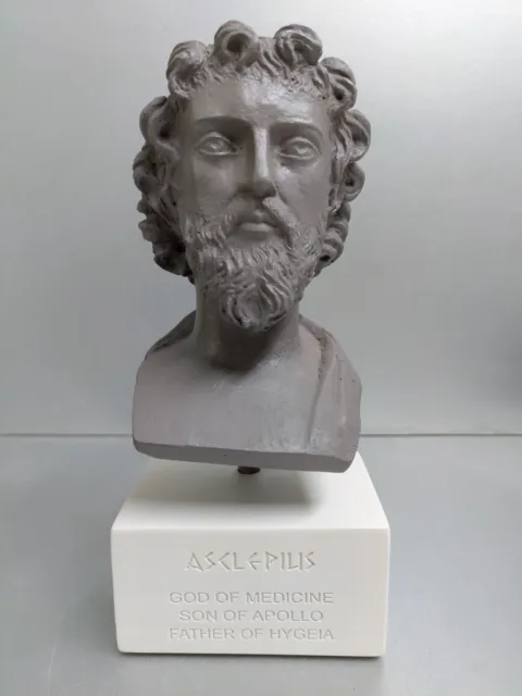 Asclepius God sculpture bust on alabaster white base