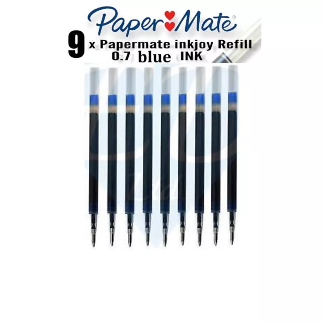 9 x Paper Mate InkJoy Gel Recarga 0,7 mm Punta Media Pluma TINTA AZUL Paquete de 9