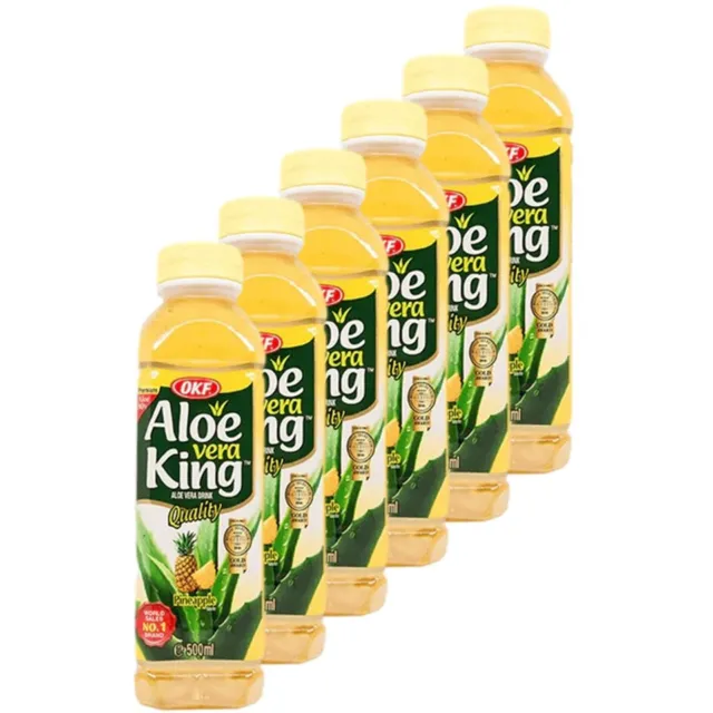 OKF - Confezione da 6 Aloe Vera King ananas con pezzi di aloe vera ananas 500 ml
