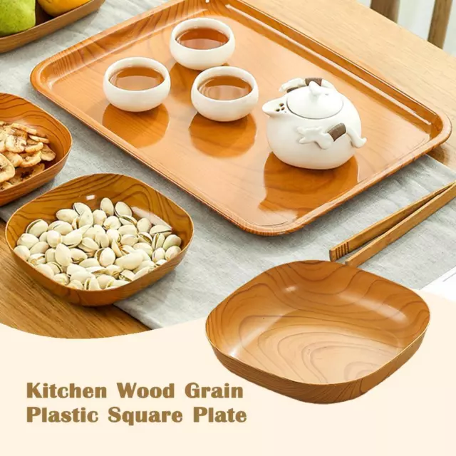 Kitchen Wood Grain Plastic Square Plate Dried Fruit Plates Snack Fruit Cake K8X6