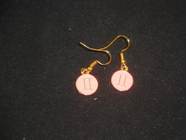 Zodiac earrings pink enamel sign Gemini astrology constellation reversable