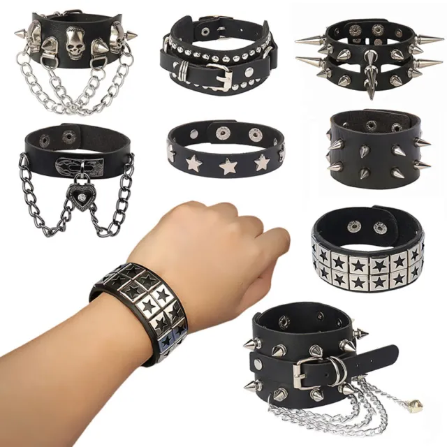 Punk Rock Bangle Gothic Accessories Leather Wristband Studs Bracelet Adjustable