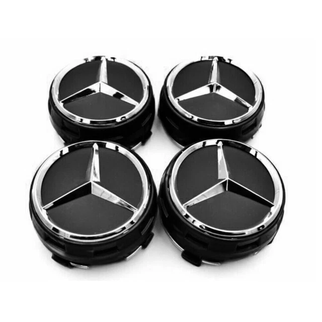 Mercedes Benz Alloy Wheel Centre Caps Black, Red Badges AMG A B C E S Class 75mm