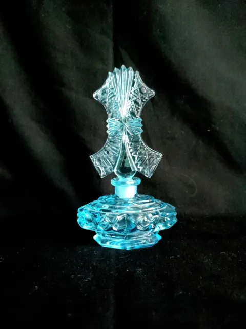 Vintage Art Deco Perfume Bottle Blue Pressed Glass