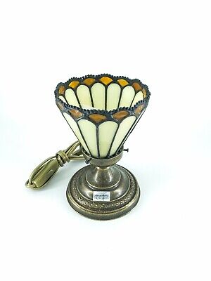 Lampada da tavolo comodino como in ottone anticato con vetro stile Tiffany ambra 2