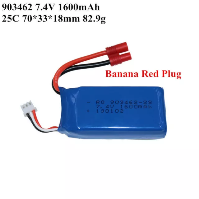 1600mAh 7.4V 903462 2S with Banana Plug Battery For RC Drone Helicopter Toys