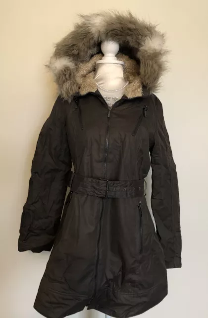 Womens Jacket Coat Winter Laundry By Shelli Segal Faux-Fur-Trim Parka UK Size S