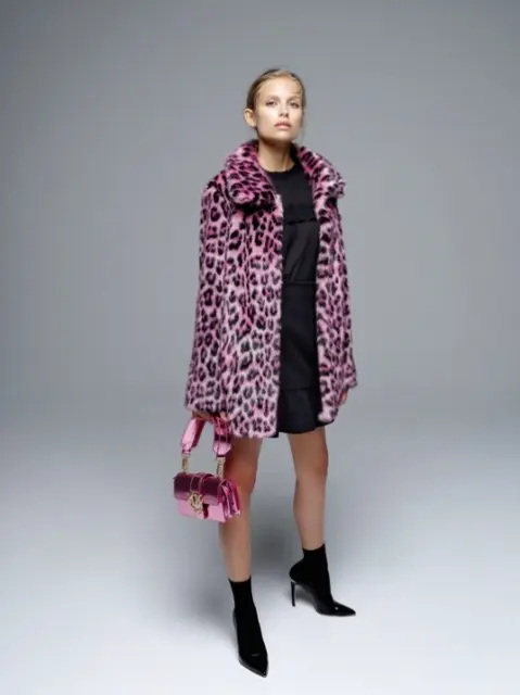 Stunning PINKO by ARZU SABANCI Pink Leopard Faux Fur Coat