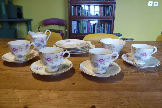 Vintage Plant Tuscan China Floral Part Tea Set 15 Pieces 1930's