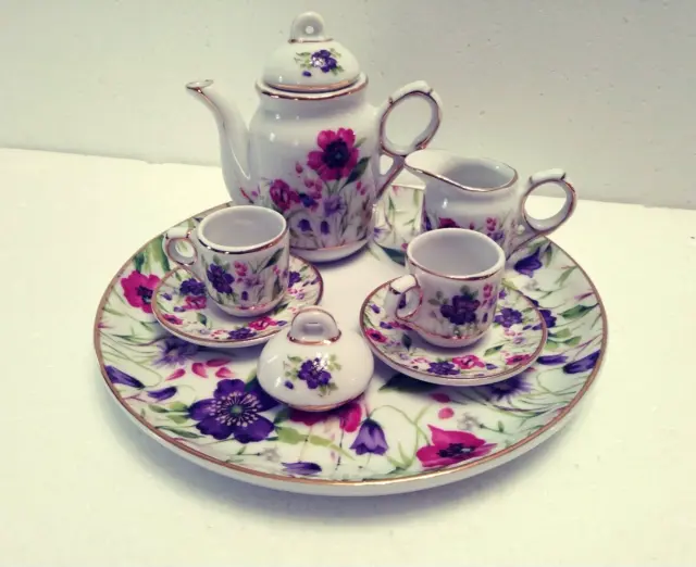 Vintage Ace Gift Collection Royal Fine Porcelain Miniature Tea Set Wildflowers