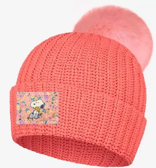 Love Your Melon SNOOPY AND WOODSTOCK SALMON POM BEANIE