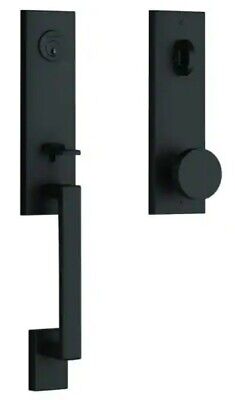 Satin Black Seattle Single Cylinder Door Handleset with Square Contemporary Knob