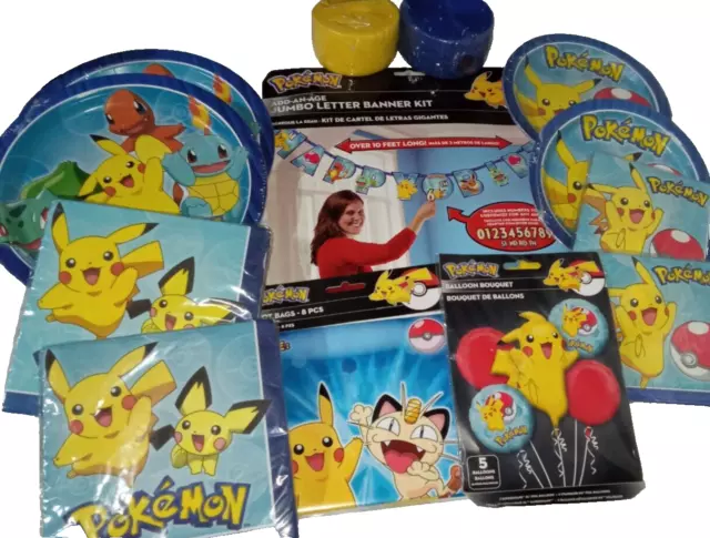 🎈HUGE Pokemon Birthday Supply PARTY Set Plates Napkins Banner Balloon Bouquet🎈