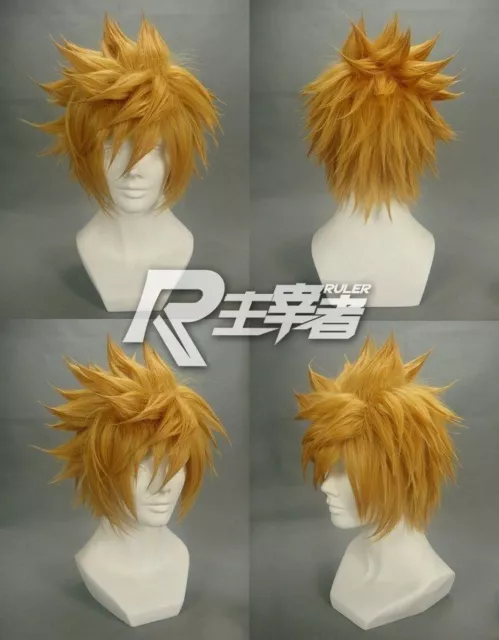 Kingdom Hearts Roxas Short Flip Out Golden Blonde Cosplay Wig + free wigs cap