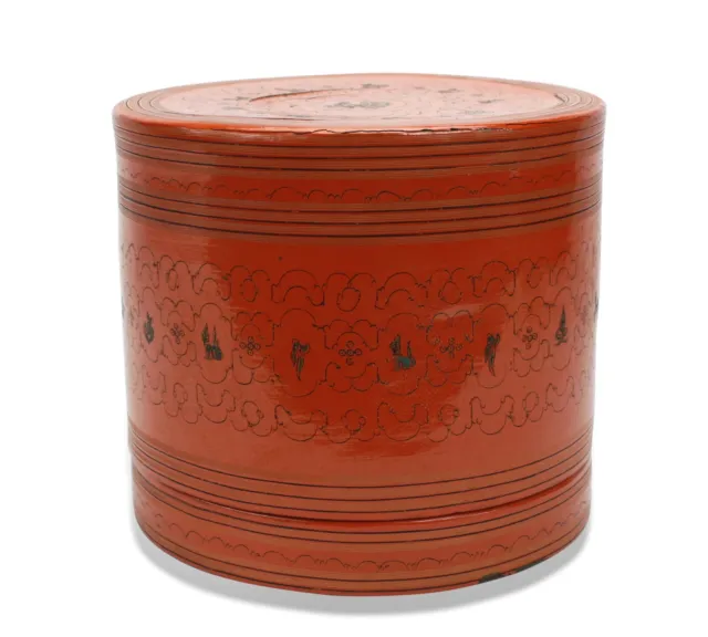 Antique Burmese betel box Kun-it 18cm x 20.5cm, circa 1930. Burma lacquerware 2
