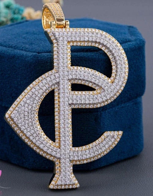 Plaqué Or Jaune 14K 2.60Ct Pendentif Lettre Initiale Moissanite Coupe Ronde