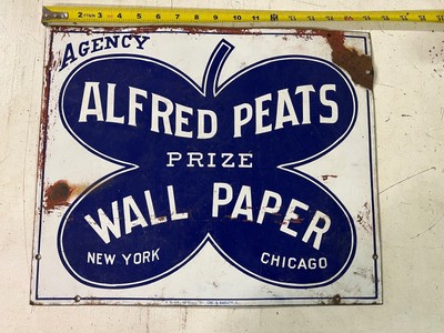 original 1920's porcelain sign Alfred peats prize wallpaper ny & chicago