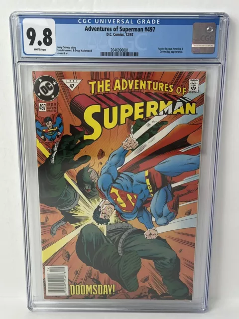 Adventures Of Superman #497 DC Comics 1992 Doomsday App. CGC 9.8 Newsstand Ed.