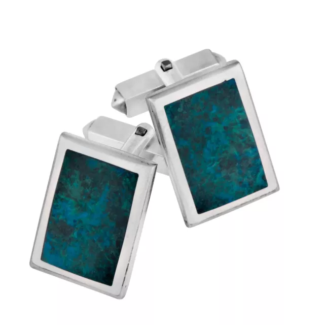 Classic Sterling Silver Blue Green King Solomon Eilat Stone Rectangle Cufflinks