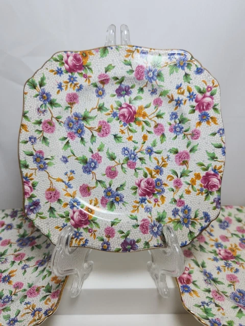 Lot of 3 Vtg ROYAL WINTON Grimwades England Old Cottage Chintz Square Plates 6"