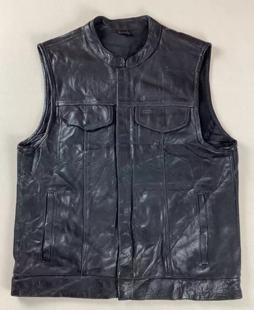 Leather Biker Motorcycle Vest Waistcoat Size L