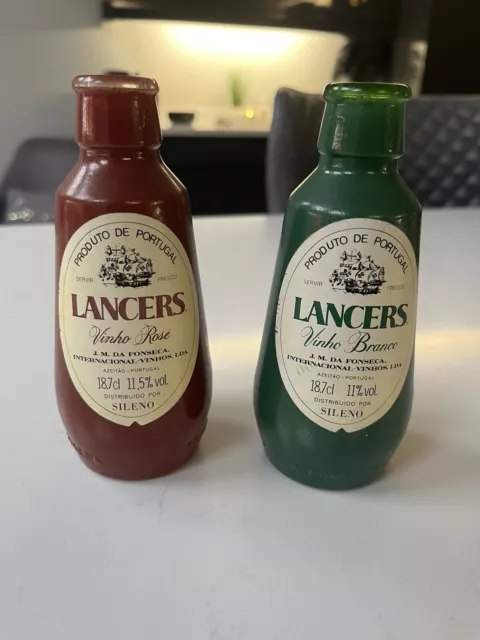 Vtg pair Lancers Vinho rose & Vinho branco bottles no lids FREE DELIVERY