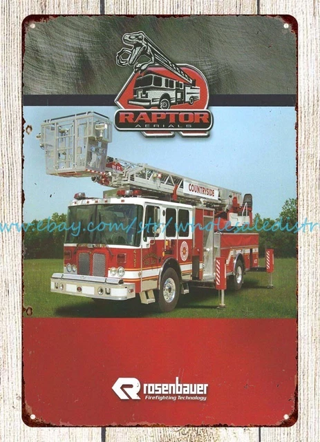 FIRE TRUCK RESCUE fire apparatus Raptor Aerials metal tin sign pub wall ...