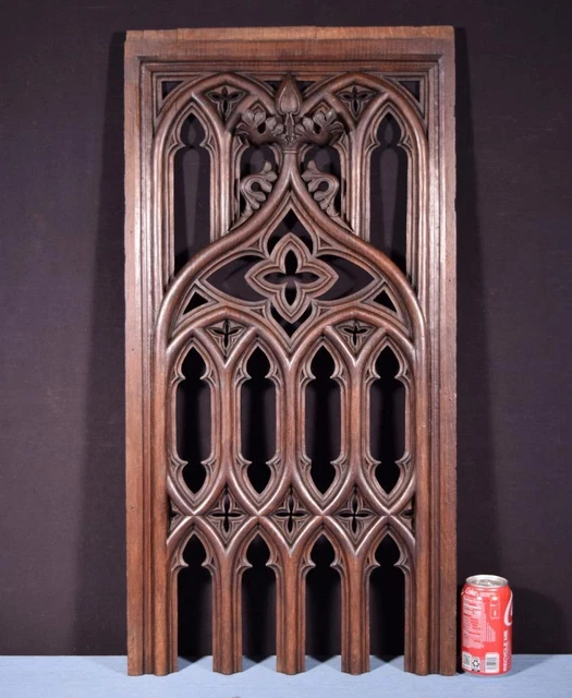 *French Antique Gothic Revival Panel in Solid Oak Wood Salvage Late 1800's