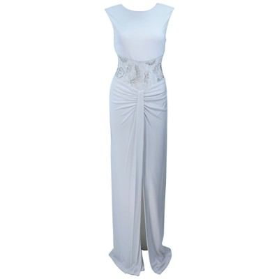 Vicky Tiel NWT Elegant IVORY Jersey Dress with Sheer Sequin Waist and Back