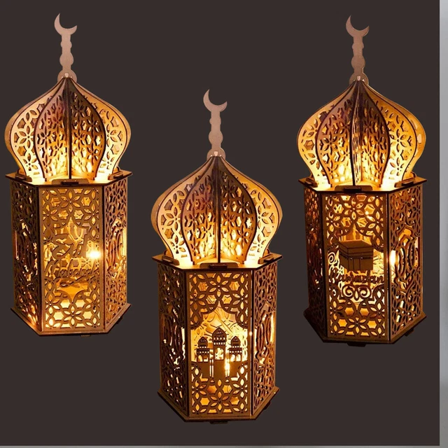 Muslim 3D Wooden Castle Lamp Light DIY Puzzle Games Assemble Model Building Kit