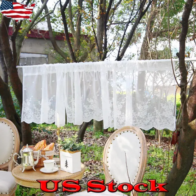 Sheer Panel Floral Lace Short Window Curtain Home Kitchen Valance Drape White