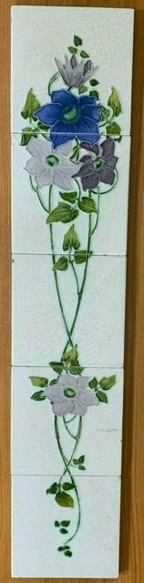 England vintage rare floral set antique art nouveau majolica tile 5pcs 6x6 Inch