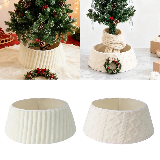 Jupe De Sapin De Noël Blanche 90cm - Tapis Peluche Arbre De Noël - Décoration Fête