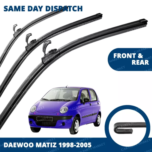 Front Windscreen 21" 16" 13" Flat Aero Wiper Blades Pair for Daewoo Matiz 98-05