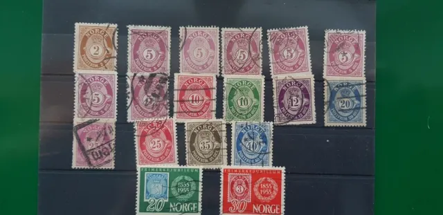 Briefmarken Norwegen Konvolut  Posthorn verschiedene Ausgaben gestempelt