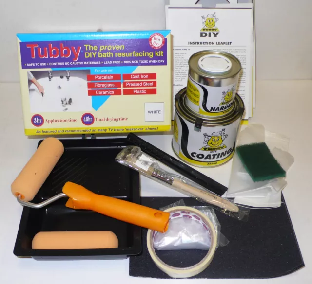 TUBBY White Enamel Bath Repair Paint Kit- for Re-Surfacing a Cast Enamel Bath,