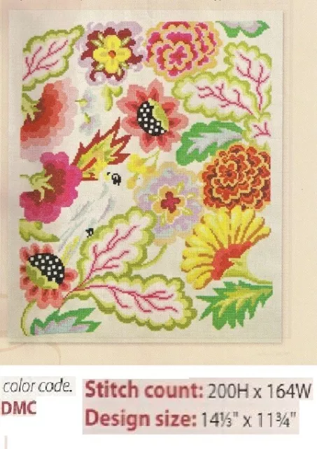 Parrot Floral Cross Stitch   Pattern Only       Yd   Qep