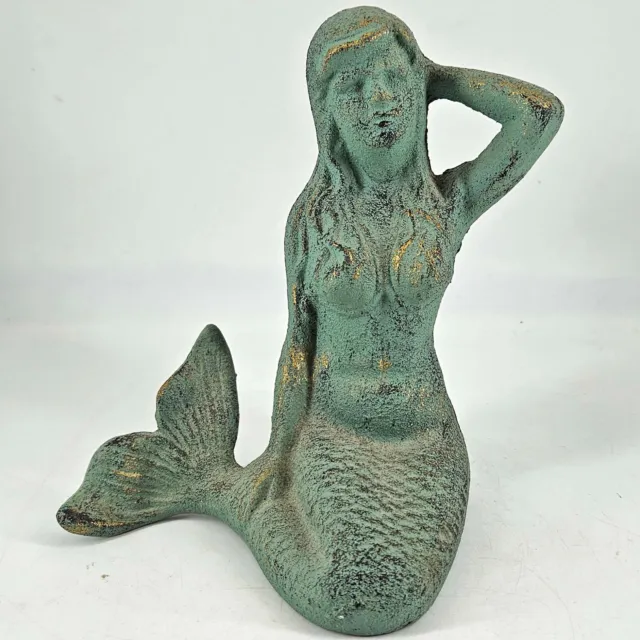 Cast Iron Nautical Mermaid Statue Garden Pond Pool Doorstop Door Stop Patina