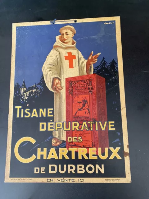 Carton publicitaire TISANE DÉPURATIVE DES CHARTREUX DE DURBON NO Émaillée