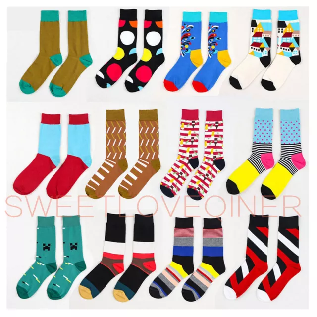 Mens Cotton Funny Socks Warm Fancy Fashion Design Casual Dress Crew Socks 7-10.5