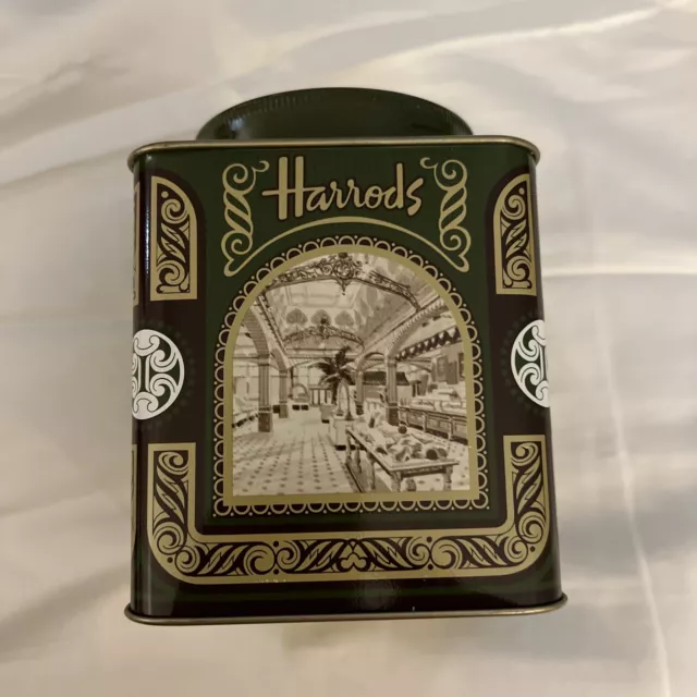 Vintage Tea Tin Harrods Metal Box Square Green