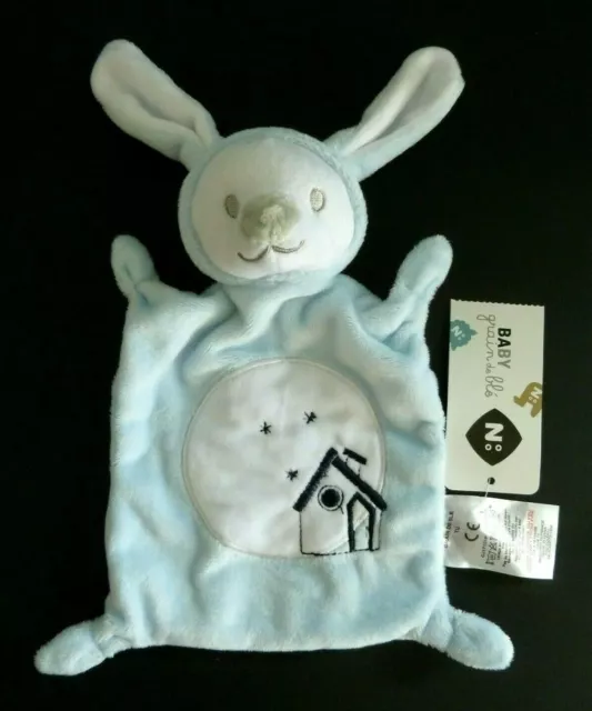 * Doudou Plat Grain De Ble Zannier Oreille De Lapin Bleu Ciel Blanc Maison Neuf