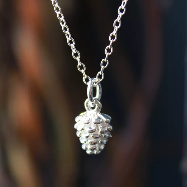 Silver Caledonian Winter Acorn Pine Cone Silver Necklace Pendant 925 Sterling 2