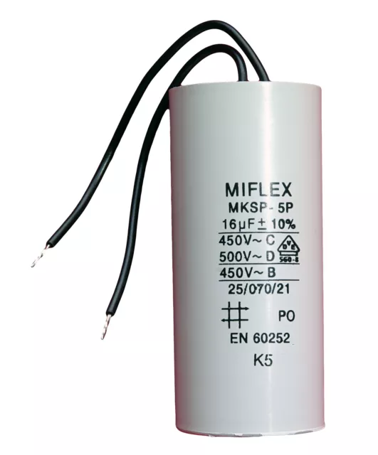 Condensateur moteur de démarrage/permanent 16µF 16uF 450V à fils travail MKSP-5P