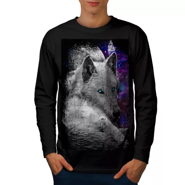 Wellcoda Wolf Space Beast Animal Mens Long Sleeve T-shirt, Wild Graphic Design