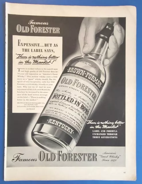 1939 Famous Old Forester Kentucky Straight Bourbon Whisky Vtg 1930's Print Ad